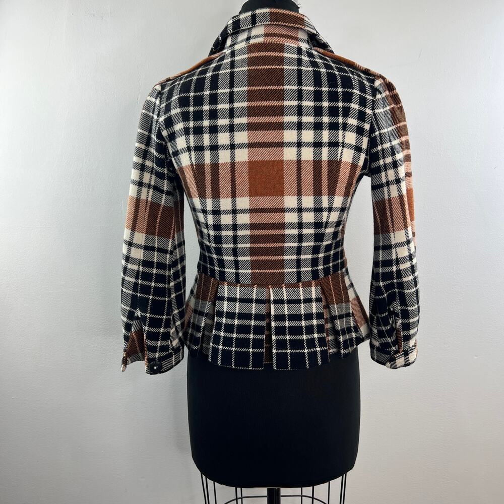 Y2K L.A.M.B 2007 Stefani Jacket Wool Plaid Collar Long Sleeve Ruffle Hem Size 0 - Picture 4 of 8